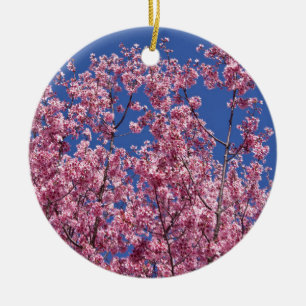 Ornamento De Cerâmica Sakura Flores de Cerejeira no Azul