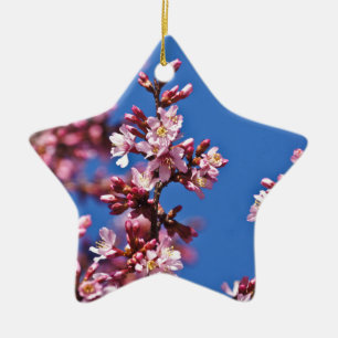 Ornamento De Cerâmica Sakura Flores de Cerejeira Tocando o Azul
