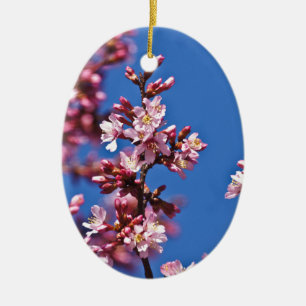 Ornamento De Cerâmica Sakura Flores de Cerejeira Tocando o Azul