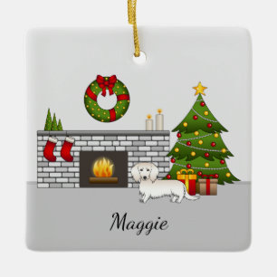 Ornamento De Cerâmica Sala de Natal de Cão Cachado de Cabelo Longo