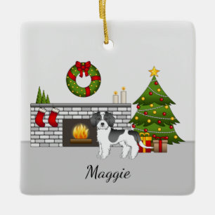 Ornamento De Cerâmica Sala de Natal de Mini Goldendoodle a Preto