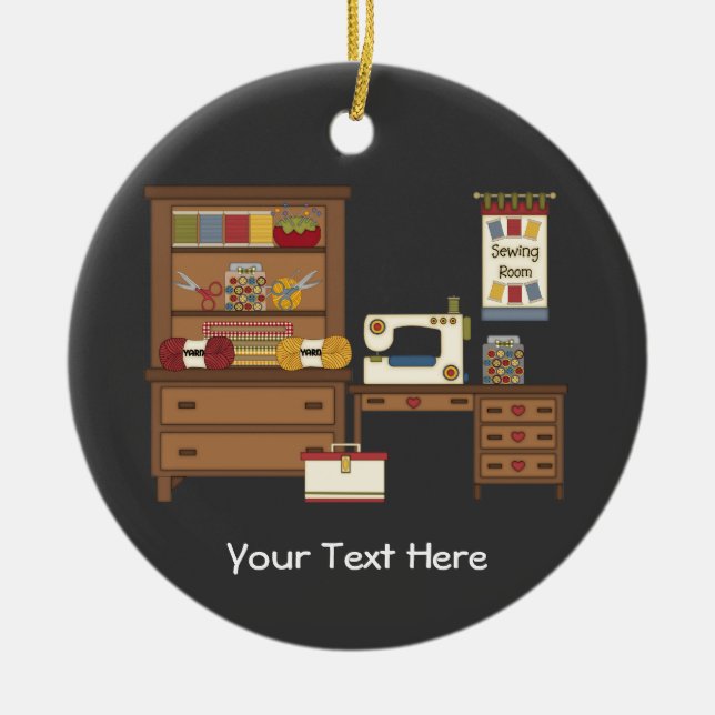 Ornamento De Cerâmica Sala Sewing 1 (customizável) (Frente)