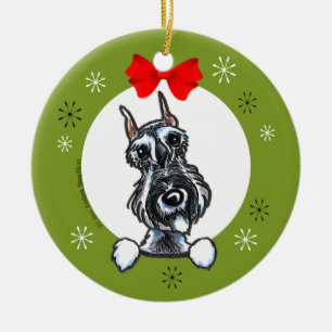 Ornamento De Cerâmica Salt Pepper Schnauzer Clássico de Natal