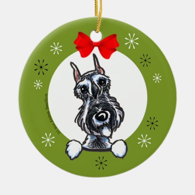 Ornamento De Cerâmica Salt Pepper Schnauzer Clássico de Natal (Frente)