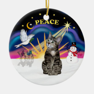 Ornamento De Cerâmica Salto de Natal - Gato de Tigre Marrom