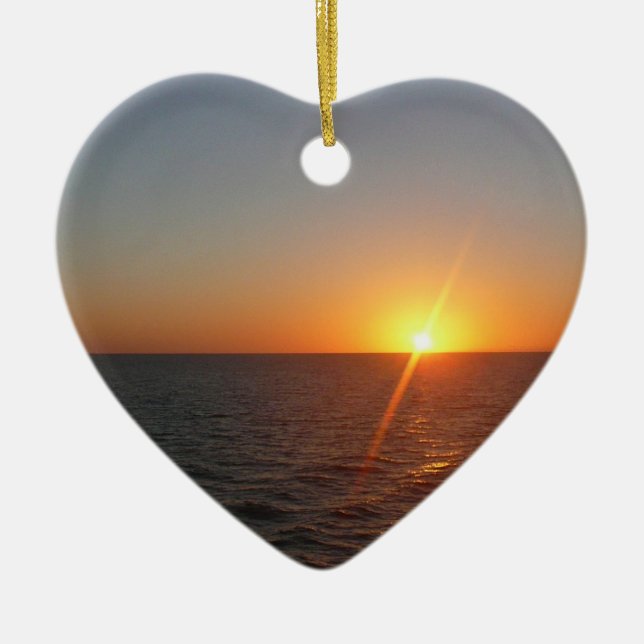 Ornamento De Cerâmica Salto do Sol no Mar III Horizonte Oceano (Frente)