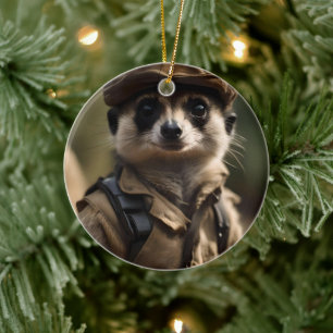 Ornamento De Cerâmica Saluting Silvester o Meerkat: Um Conto de Veterano