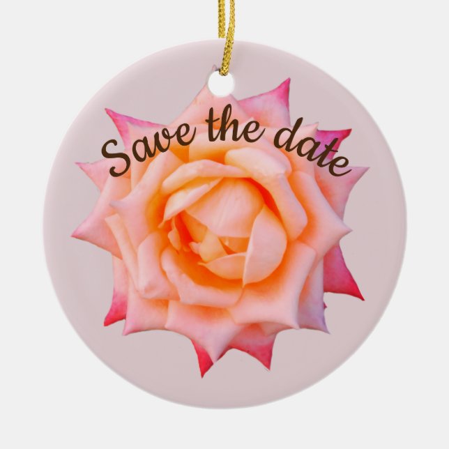Ornamento De Cerâmica Salve a dataFlor de Rosa rosa (Frente)
