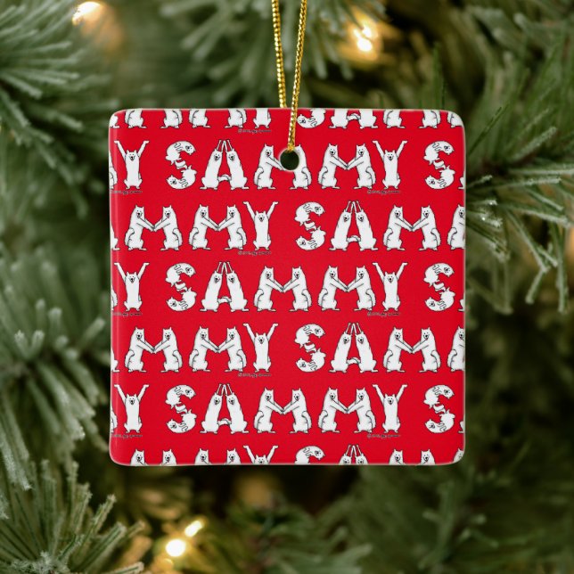 Ornamento De Cerâmica Sammy Ortografou em Letras Samoyed (Árvore)