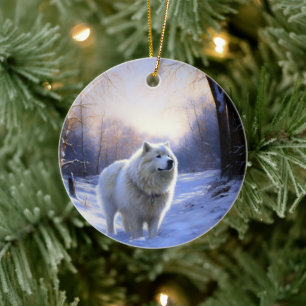Ornamento De Cerâmica Samoyed Deixe Nevar Natal