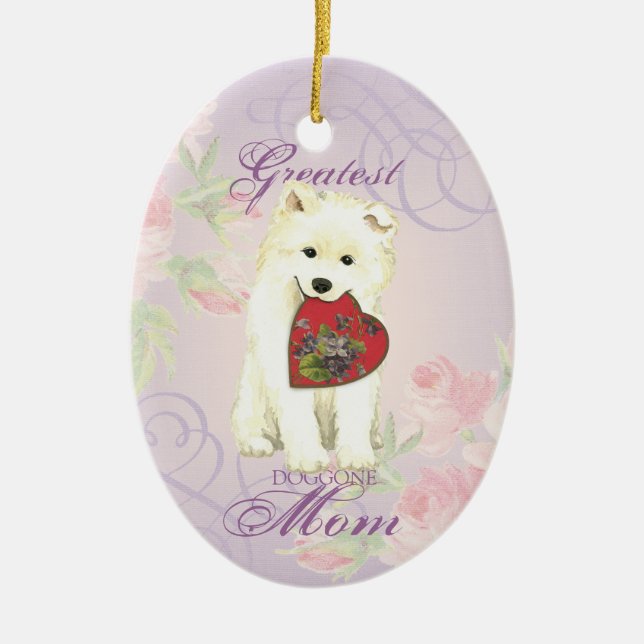 Ornamento De Cerâmica Samoyed Heart Mãe Cerâmica Ornament (Frente)