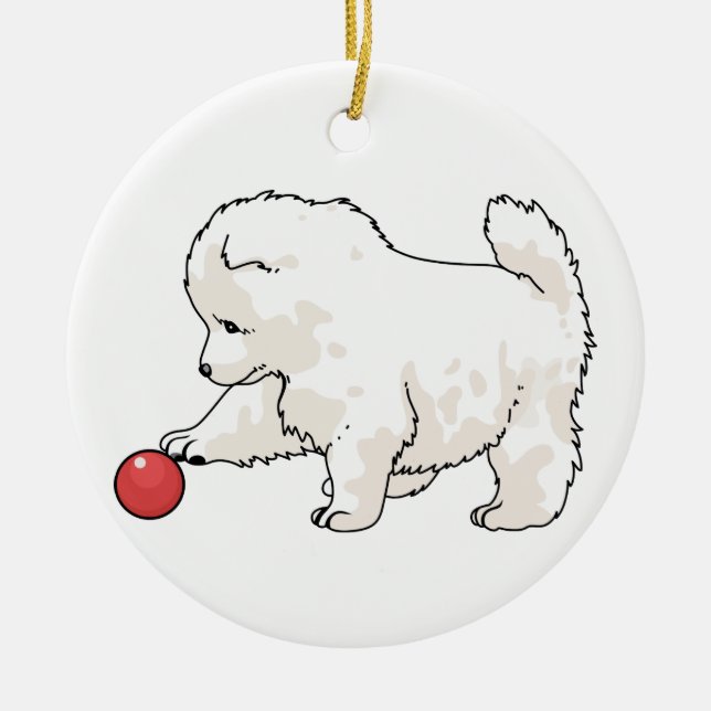 Ornamento De Cerâmica Samoyed Puppy (Frente)