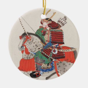 Ornamento De Cerâmica Samurai a cavalo que veste a armadura & capacete