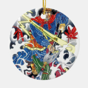 Ornamento De Cerâmica Samurai japonês com design de tatuagem de Spear