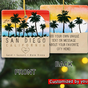 Ornamento De Cerâmica San Diego California Retro Sunset Palm tree 60s