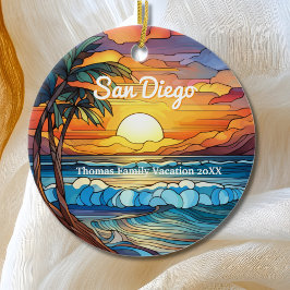 Ornamento De Cerâmica San Diego Faux StainGlass Personalizado