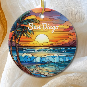 Ornamento De Cerâmica San Diego Faux StainGlass Personalizado