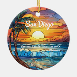 Ornamento De Cerâmica San Diego Faux StainGlass Personalizado