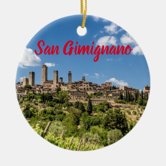 Ornamento De Cerâmica San Gimignano Toscânia Itália Panorama Souvenir (Frente)