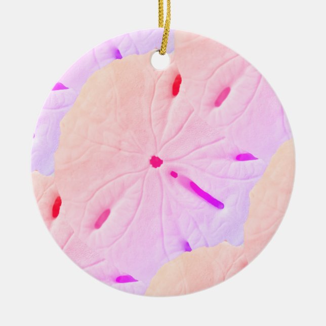 Ornamento De Cerâmica Sand Dollar Beach Pink Purple Ombre Artístico 2020 (Frente)