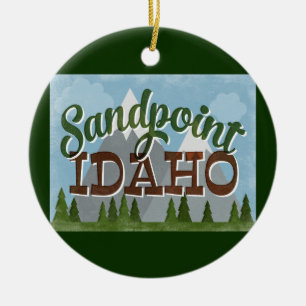 Ornamento De Cerâmica Sandpoint Idaho Fun Retro Snowy Mountains