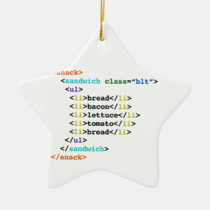 Ornamento De Cerâmica Sanduíche engraçado do geek do HTML de BLT