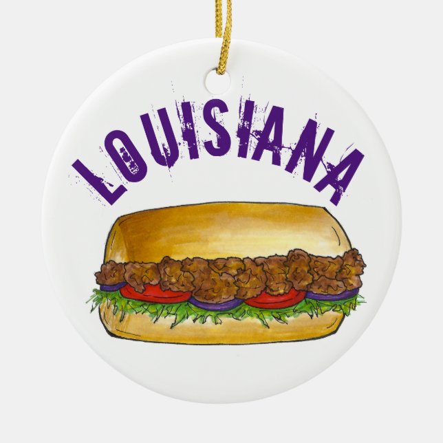 Ornamento De Cerâmica Sanduíche Po'Boy do Orgulho Estadual Louisiana (Frente)