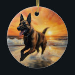 Ornamento De Cerâmica Sandy Paws Cachorro Malinois Belga em Beach Sunset<br><div class="desc">Mergulhe na beleza tranquila do nosso cão "Sandy Paws and Sunset Hues" na design do pôr do sol da praia. Esta cena cativante captura a essência de uma noite perfeita na costa, com um companheiro leal canino desfrutando das areias ouros e das lutas respiratórias do sol. Quer você seja um...</div>