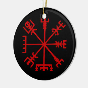 Ornamento De Cerâmica Sangue Red Vegvísir (Viking Compass)
