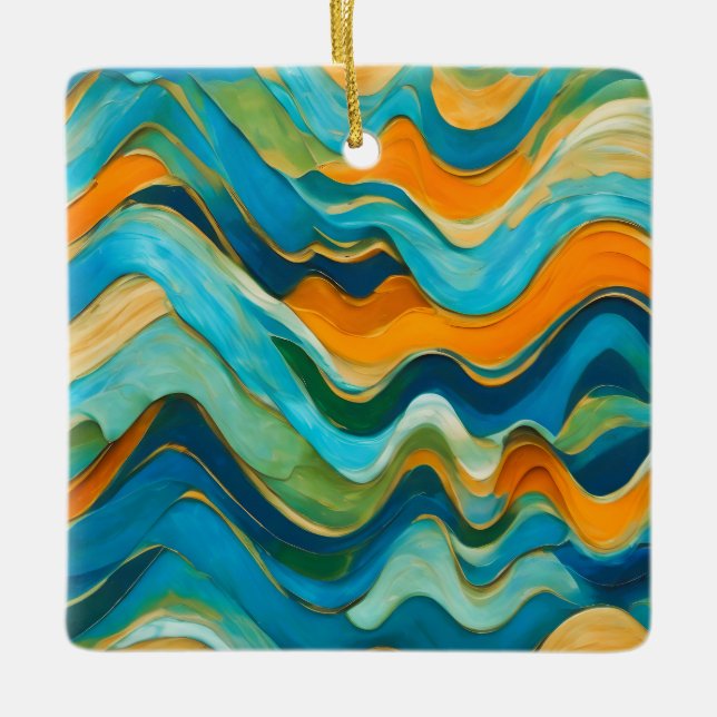 Ornamento De Cerâmica "Sanlúcar" Blue Orange Waves (Frente)