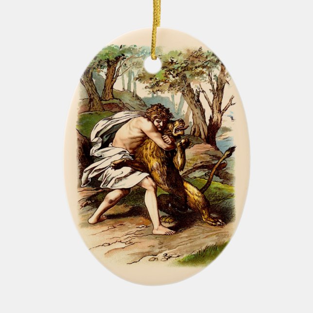 Ornamento De Cerâmica Sansão E O Leão (Frente)