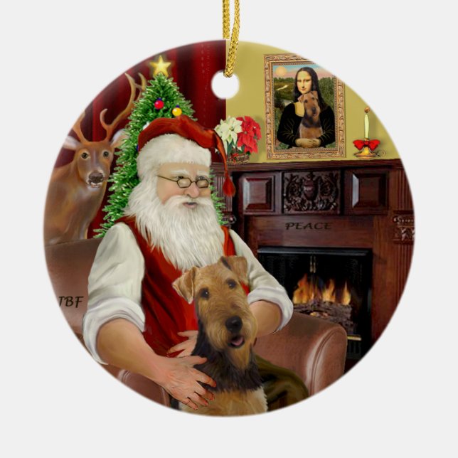 Ornamento De Cerâmica Santa-Airedale (Frente)