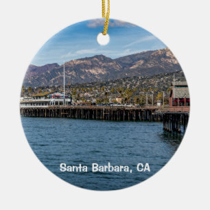 Ornamento De Cerâmica Santa Barbara, Stearns Wharf e Pelicano-marrom