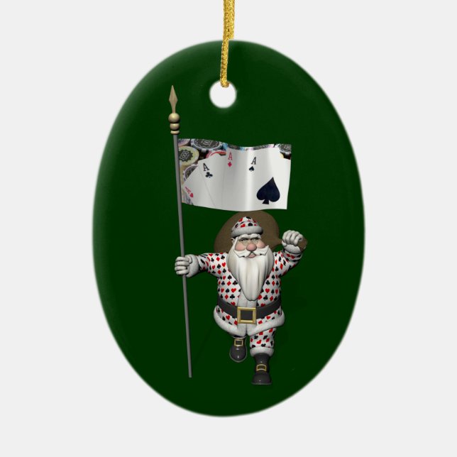 Ornamento De Cerâmica Santa Claus ama Jogando Poker (Frente)