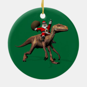 Ornamento De Cerâmica Santa Claus Andando Em Deinonychus