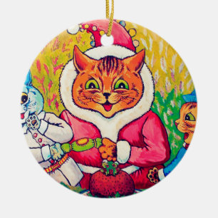 Ornamento De Cerâmica Santa Claus Cat, Louis Wain