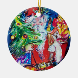 Ornamento De Cerâmica SANTA CLAUS COM ÁRVORE DE NATAL E PRESENTES DE Ru
