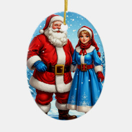 Ornamento De Cerâmica Santa Claus e Neve Maiden