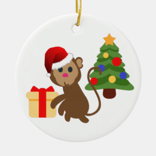 Ornamento De Cerâmica santa claus monkey emoji