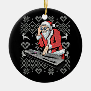 Ornamento De Cerâmica Santa Claus Music DJ Ugly Christmas Tacky Xmas