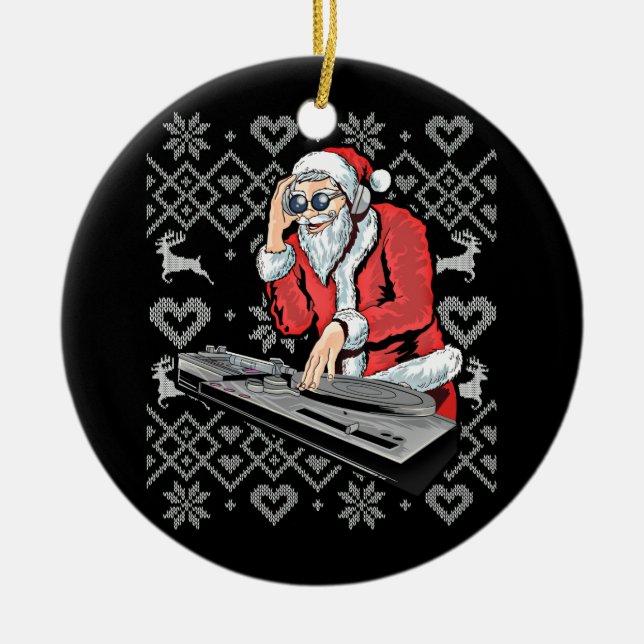 Ornamento De Cerâmica Santa Claus Music DJ Ugly Christmas Tacky Xmas (Frente)