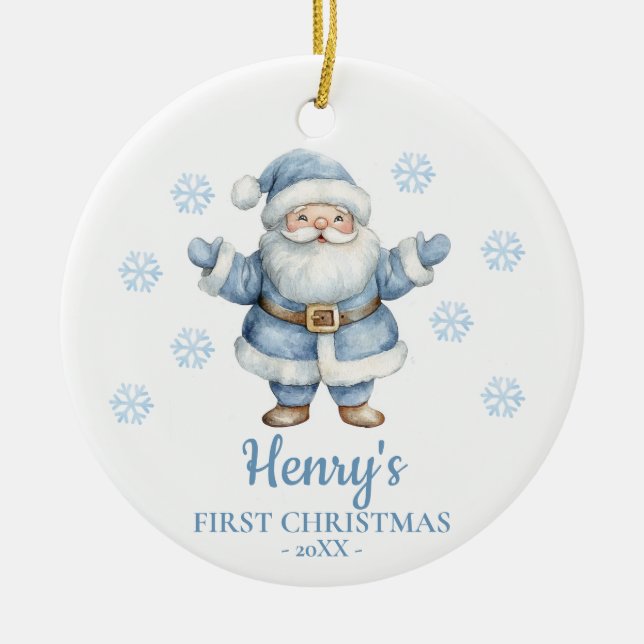 Ornamento De Cerâmica Santa Claus Personalized Baby's First Christmas (Frente)