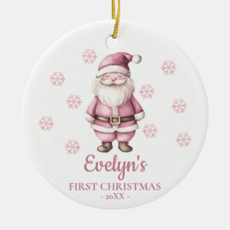 Ornamento De Cerâmica Santa Claus Personalized Girl's First Christmas