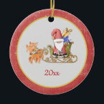 Ornamento De Cerâmica Santa Claus Reindeer Nome do Ano Leigh<br><div class="desc">Uma bela cena de feriado com Papais noeis,  seu trenó e duas renas. Personalize a frente e a parte traseira com qualquer nome,  texto ou ano.</div>