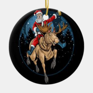 ORNAMENTO DE CERÂMICA SANTA CLAUS RIDING A CHRISTMAS REINDEER