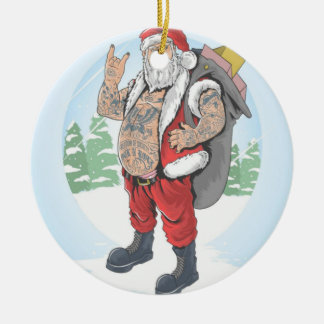ORNAMENTO DE CERÂMICA SANTA CLAUS TATTOOOCARREGAR UM SACO DE PRESENTE