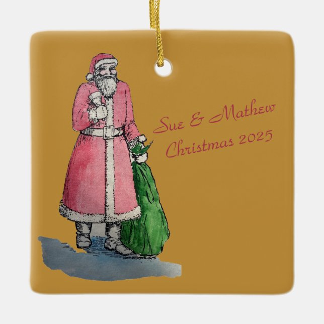 Ornamento De Cerâmica Santa Claus with a Sack of Gifts (Frente)