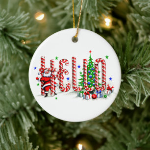 Ornamento De Cerâmica Santa Clause Candy Canes Olá Arte De Natal