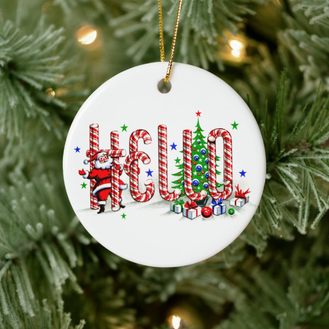 Ornamento De Cerâmica Santa Clause Candy Canes Olá Arte De Natal (Árvore)