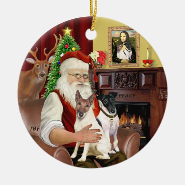 Ornamento De Cerâmica Santa - Fox Terriers (DOIS-Lisos) (Frente)